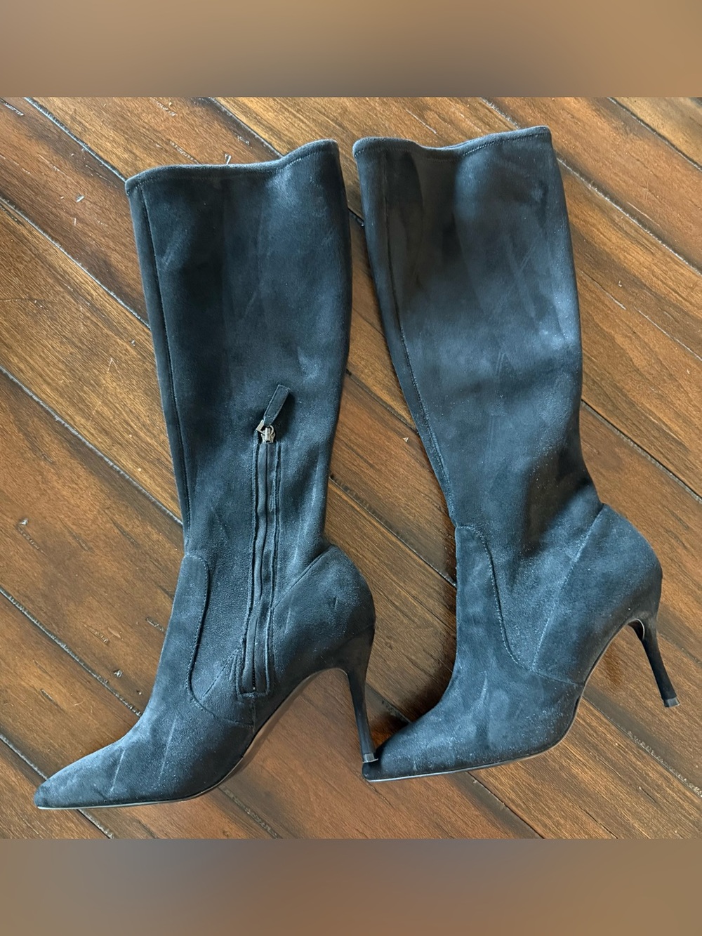 Nine West Black Suede Knee-High Stiletto Boots 8